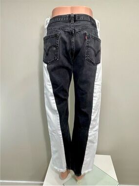 EB DENIM Levi’s Two Tone Black White Straight Leg High Rise Jeans Raw Hem 27